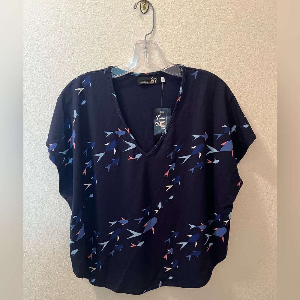 Fighting Eel NWT Top Soraya in Sapphire Origami Fish XS